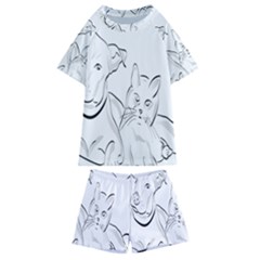 Dog Cat Pet Silhouette Animal Kids  Swim Tee And Shorts Set