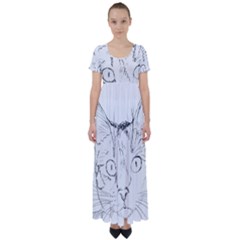 Cat Feline Animal Pet High Waist Short Sleeve Maxi Dress