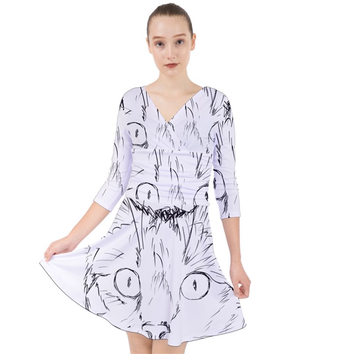 Cat Feline Animal Pet Quarter Sleeve Front Wrap Dress