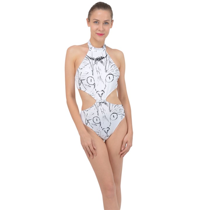 Cat Feline Animal Pet Halter Side Cut Swimsuit