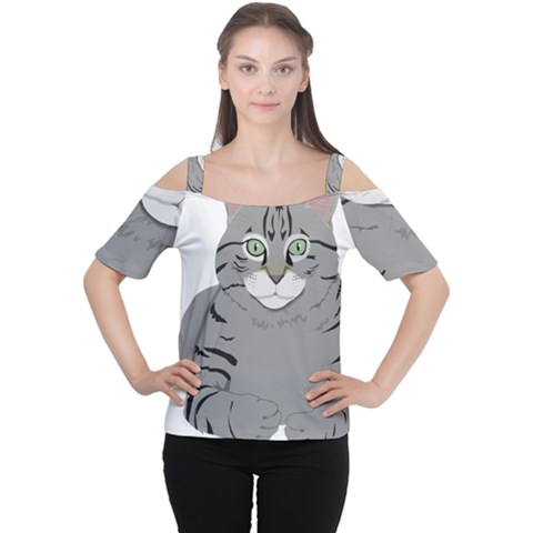 Cat Kitty Gray Tiger Tabby Pet Cutout Shoulder Tee by Sapixe