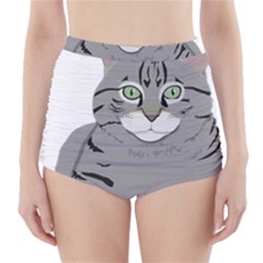 Cat Kitty Gray Tiger Tabby Pet High-waisted Bikini Bottoms by Sapixe