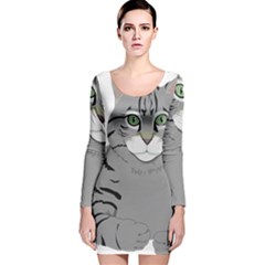 Cat Kitty Gray Tiger Tabby Pet Long Sleeve Velvet Bodycon Dress by Sapixe