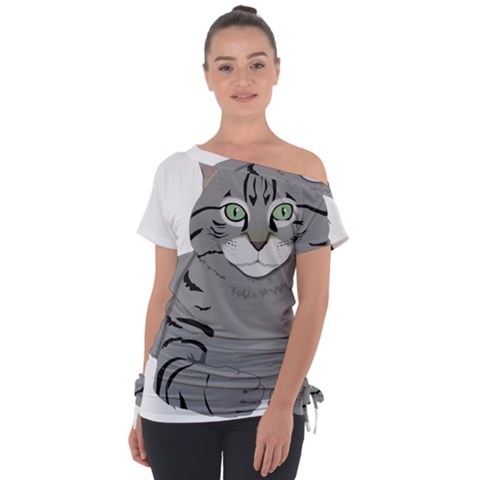 Cat Kitty Gray Tiger Tabby Pet Tie-up Tee by Sapixe