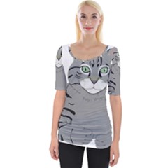 Cat Kitty Gray Tiger Tabby Pet Wide Neckline Tee