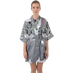 Cat Kitty Gray Tiger Tabby Pet Quarter Sleeve Kimono Robe by Sapixe