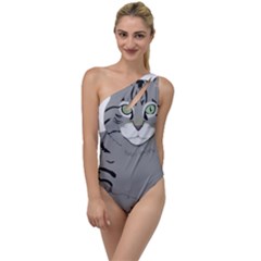 Cat Kitty Gray Tiger Tabby Pet To One Side Swimsuit