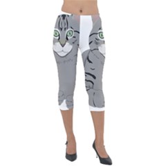 Cat Kitty Gray Tiger Tabby Pet Lightweight Velour Capri Leggings  by Sapixe