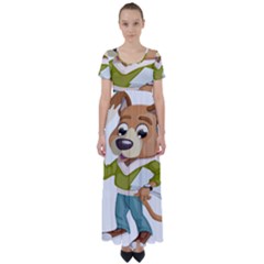 Dog Pet Dressed Point Papers High Waist Short Sleeve Maxi Dress