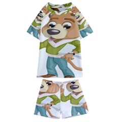 Dog Pet Dressed Point Papers Kids  Swim Tee And Shorts Set