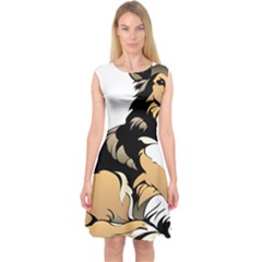 Dog Sitting Pet Collie Animal Capsleeve Midi Dress by Sapixe