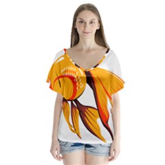 Goldfish Fish Tank Water Tropical V-neck Flutter Sleeve Top by Sapixe