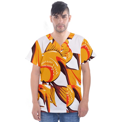 Goldfish Fish Tank Water Tropical Men s V-neck Scrub Top by Sapixe