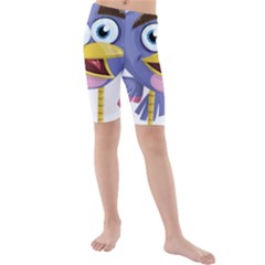 Bird Violet Beak Feather Fun Kids  Mid Length Swim Shorts by Sapixe