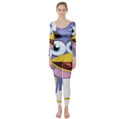 Bird Violet Beak Feather Fun Long Sleeve Catsuit by Sapixe