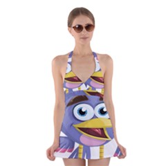 Bird Violet Beak Feather Fun Halter Dress Swimsuit  by Sapixe