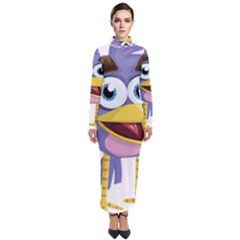 Bird Violet Beak Feather Fun Turtleneck Maxi Dress