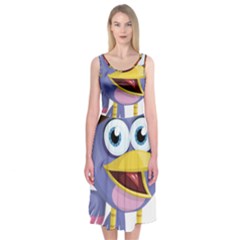 Bird Violet Beak Feather Fun Midi Sleeveless Dress by Sapixe