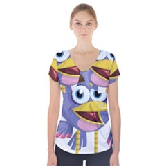 Bird Violet Beak Feather Fun Short Sleeve Front Detail Top by Sapixe