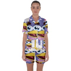 Bird Violet Beak Feather Fun Satin Short Sleeve Pyjamas Set