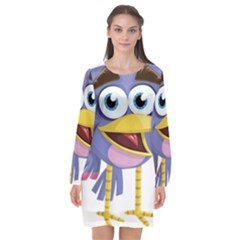 Bird Violet Beak Feather Fun Long Sleeve Chiffon Shift Dress  by Sapixe