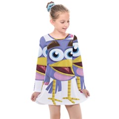 Bird Violet Beak Feather Fun Kids  Long Sleeve Dress