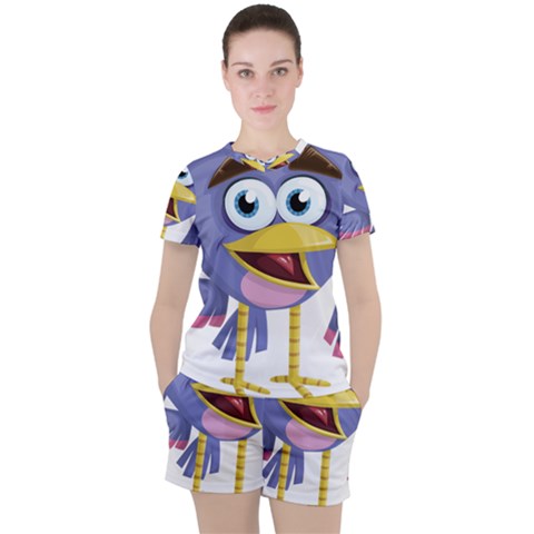 Bird Violet Beak Feather Fun Women s Tee And Shorts Set by Sapixe