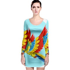 Parrot Animal Bird Wild Zoo Fauna Long Sleeve Bodycon Dress by Sapixe