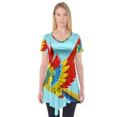 Parrot Animal Bird Wild Zoo Fauna Short Sleeve Tunic  by Sapixe