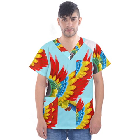 Parrot Animal Bird Wild Zoo Fauna Men s V-neck Scrub Top by Sapixe