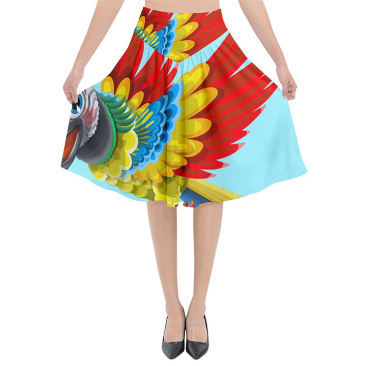 Parrot Animal Bird Wild Zoo Fauna Flared Midi Skirt