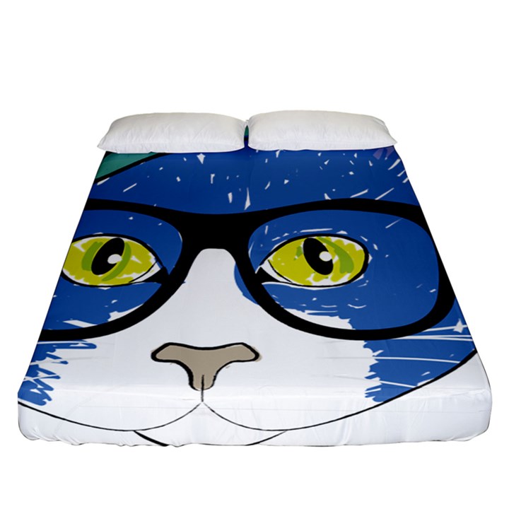 Drawing Cat Pet Feline Pencil Fitted Sheet (Queen Size)