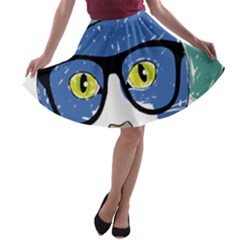 Drawing Cat Pet Feline Pencil A-line Skater Skirt by Sapixe