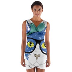 Drawing Cat Pet Feline Pencil Wrap Front Bodycon Dress by Sapixe