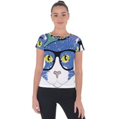 Drawing Cat Pet Feline Pencil Short Sleeve Sports Top  by Sapixe