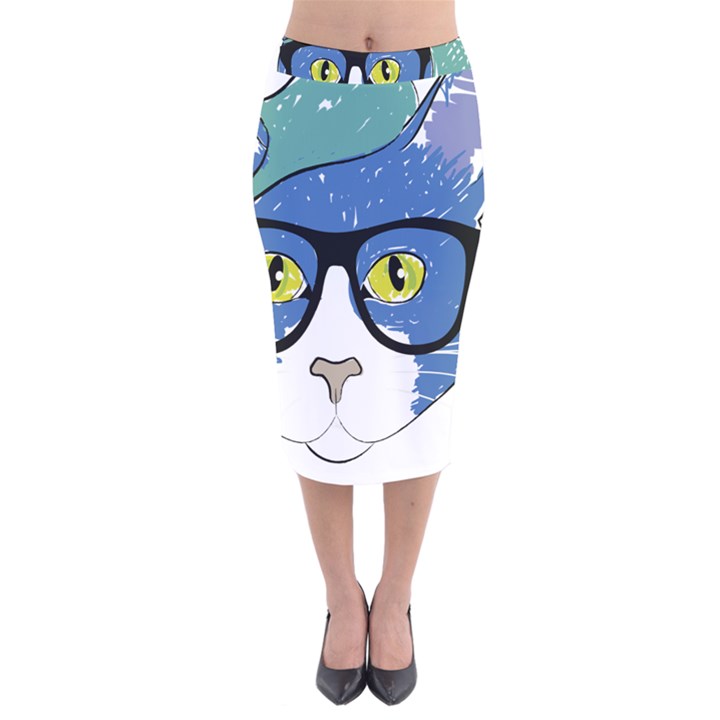 Drawing Cat Pet Feline Pencil Velvet Midi Pencil Skirt