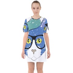 Drawing Cat Pet Feline Pencil Sixties Short Sleeve Mini Dress by Sapixe