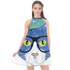 Drawing Cat Pet Feline Pencil Halter Neckline Chiffon Dress  by Sapixe