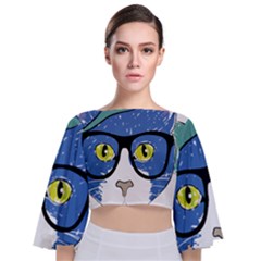 Drawing Cat Pet Feline Pencil Tie Back Butterfly Sleeve Chiffon Top by Sapixe