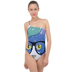 Drawing Cat Pet Feline Pencil Classic One Shoulder Swimsuit by Sapixe