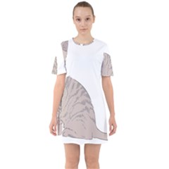 Kitten Cat Drawing Line Art Line Sixties Short Sleeve Mini Dress by Sapixe