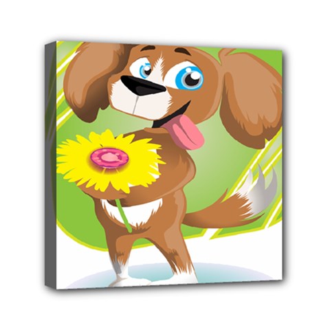 Dog Character Animal Flower Cute Mini Canvas 6  X 6  by Sapixe