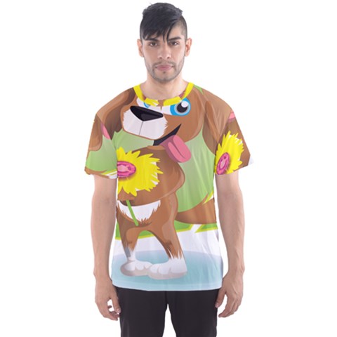 Dog Character Animal Flower Cute Men s Sports Mesh Tee by Sapixe