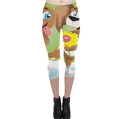 Dog Character Animal Flower Cute Capri Leggings  by Sapixe