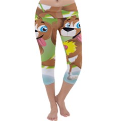 Dog Character Animal Flower Cute Capri Yoga Leggings by Sapixe