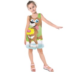 Dog Character Animal Flower Cute Kids  Sleeveless Dress by Sapixe