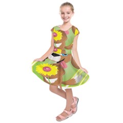 Dog Character Animal Flower Cute Kids  Short Sleeve Dress by Sapixe