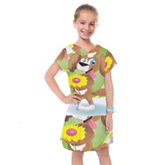 Dog Character Animal Flower Cute Kids  Drop Waist Dress by Sapixe