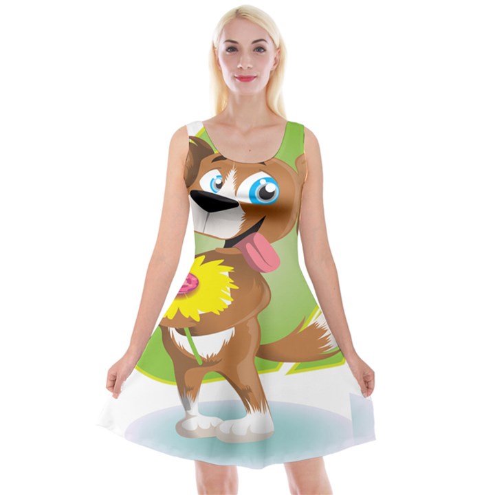 Dog Character Animal Flower Cute Reversible Velvet Sleeveless Dress