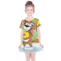 Dog Character Animal Flower Cute Kids  Simple Cotton Dress by Sapixe